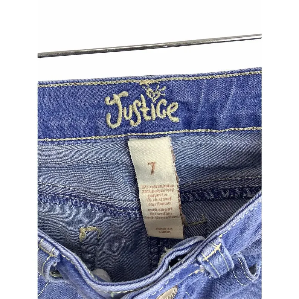 Justice Girls Medium Wash Blue Denim Jean Shorts Kid's Youth Size 7